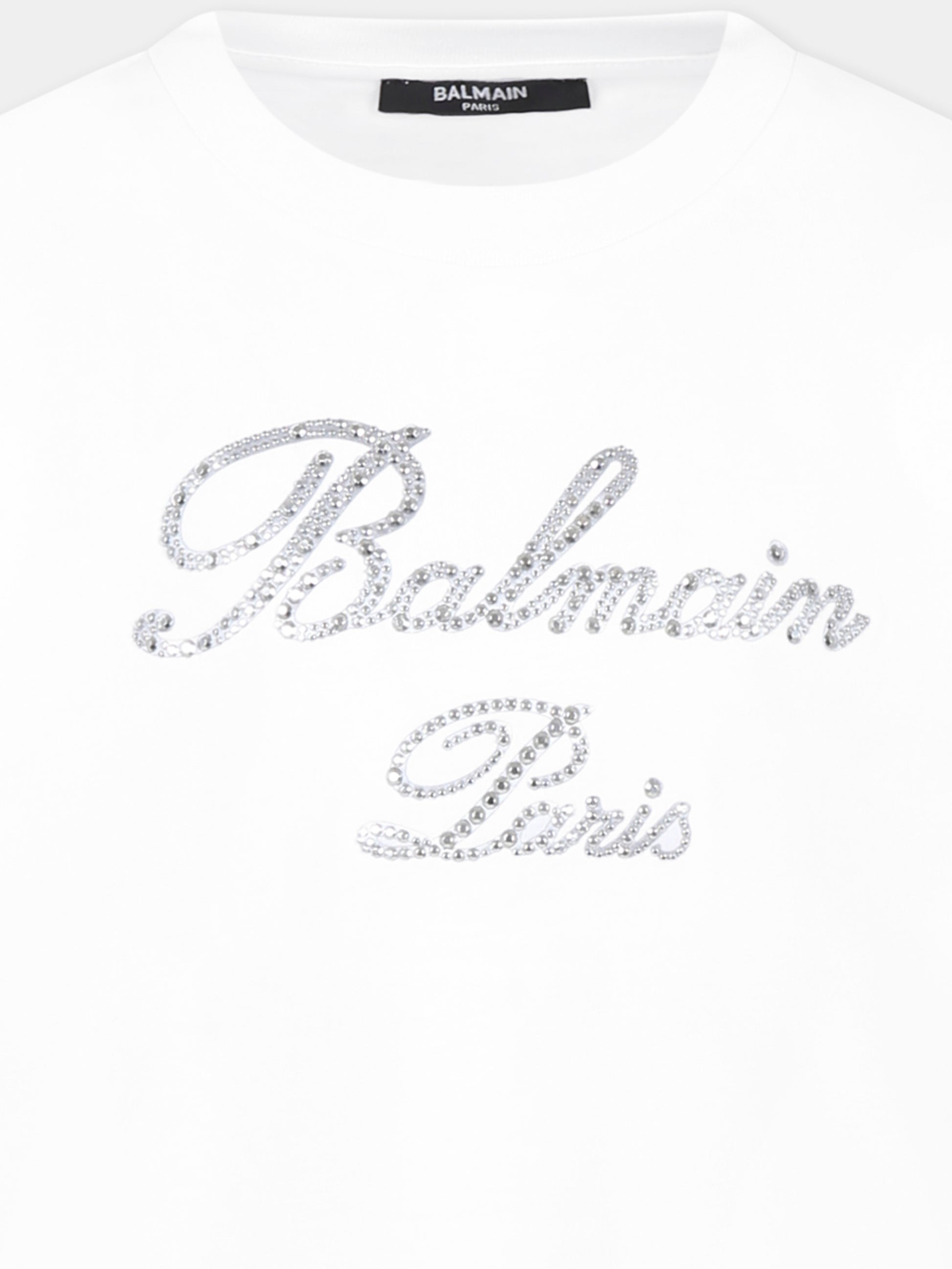 T-shirt bianca per bambina con logo,Balmain Kids,BV8Q51 Z0057 100AG