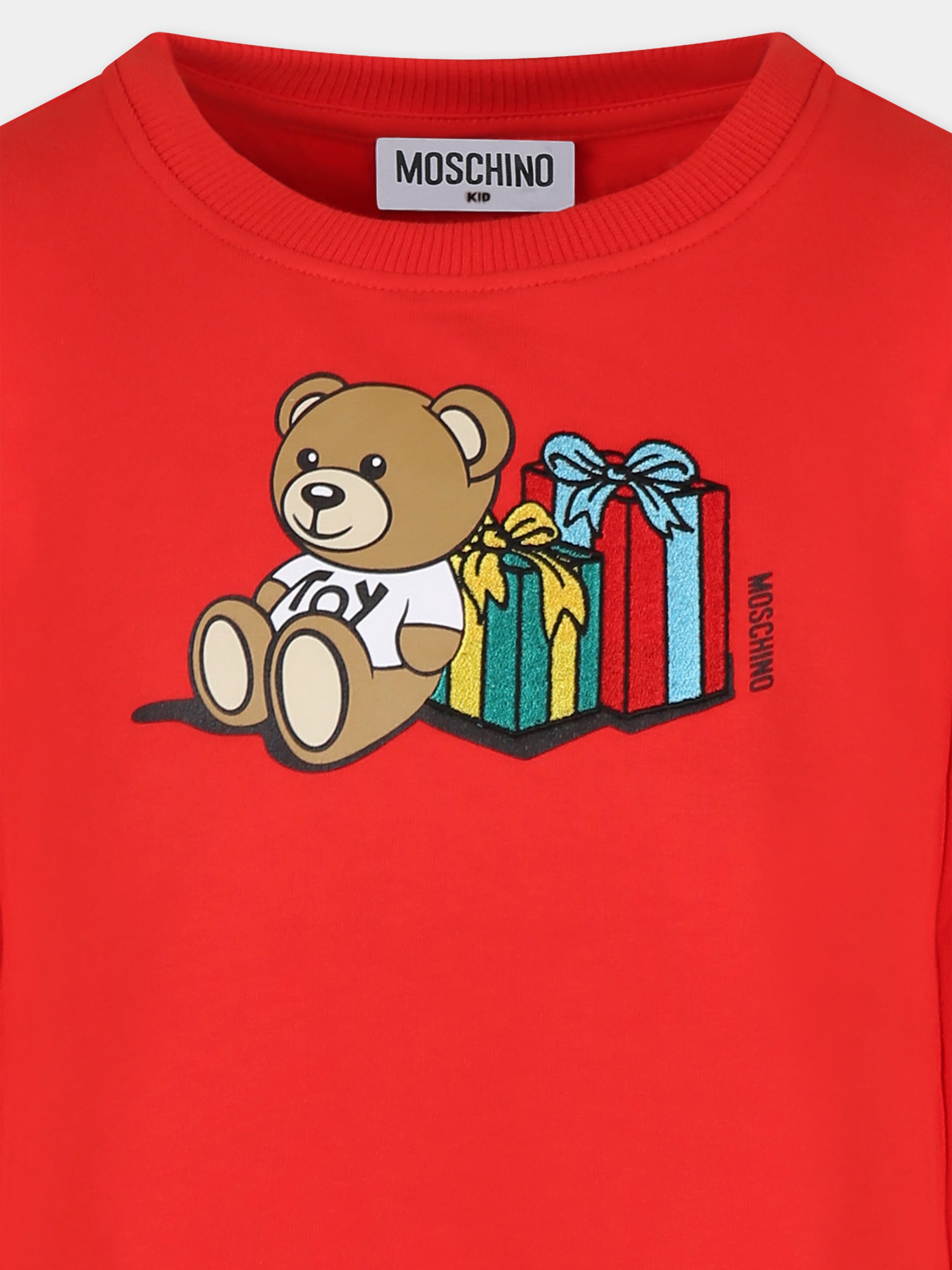 Vestito rosso per bambina con Teddy Bear e regali,Moschino Kids,HAV0FC LDA17 50109