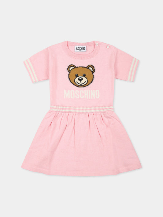 Vestito rosa per neonata con Teddy Bear,Moschino Kids,MDV0BO LHE43 50209