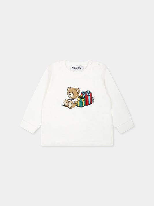 T-shirt bianca per neonati con Teddy Bear e regali,Moschino Kids,MUO00V LAA10 10063