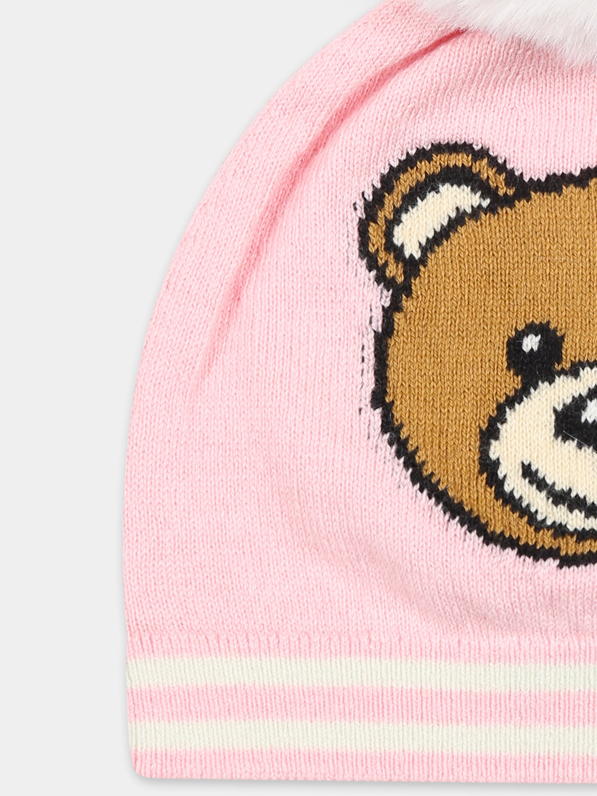 Berretto rosa per neonata con Teddy Bear,Moschino Kids,MUX04W LHE43 50209