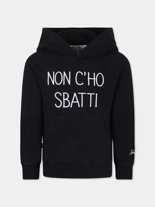 Felpa nera per bambino con scritta Non c'ho sbatti,Mc2 Saint Barth,OLI0001 - 02239G