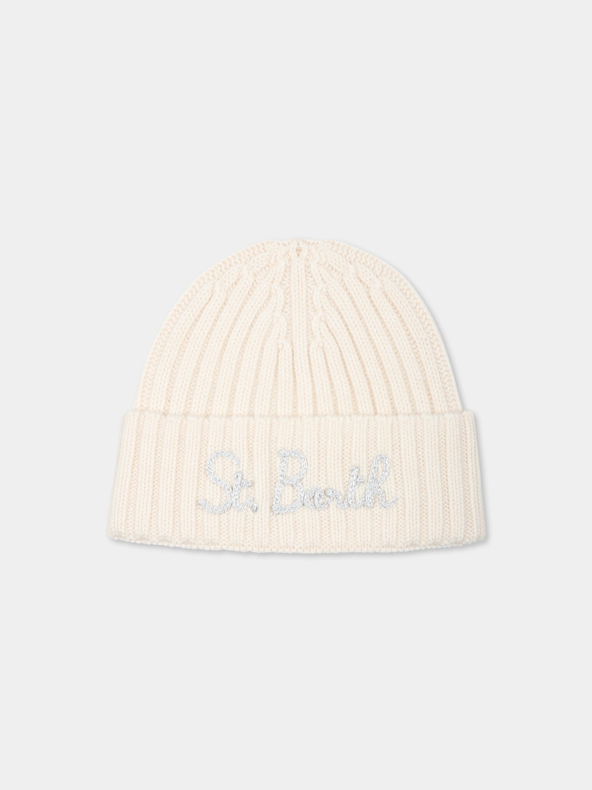 Berretto avorio per bambina con logo,Mc2 Saint Barth,WENG018 02456G