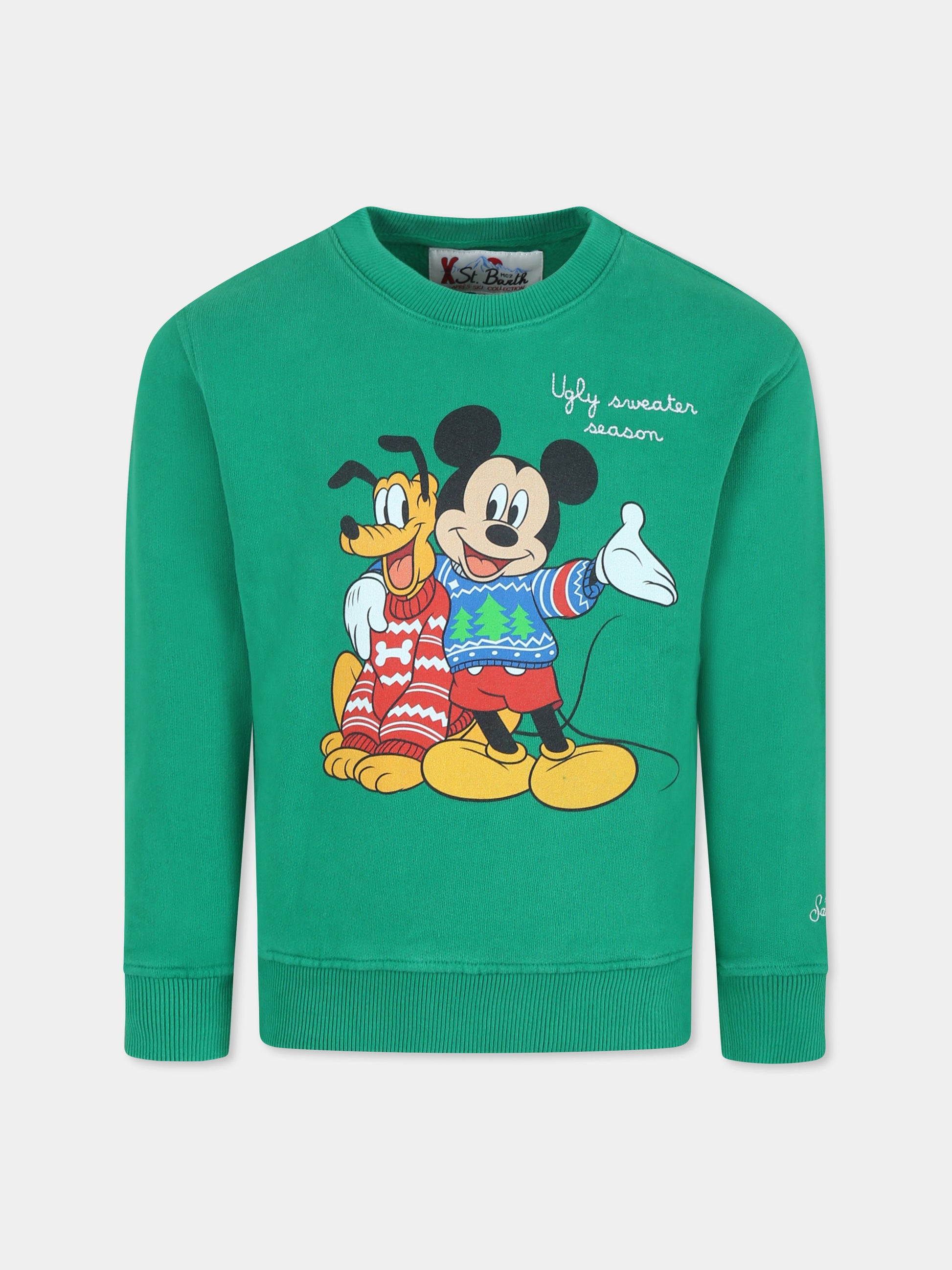 Felpa verde per bambino con Topolino e Pluto,Mc2 Saint Barth,HUT0004 01319G