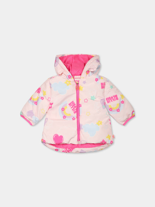 Piumino rosa per neonata con logo e arcobaleno,Billieblush,U20409 44L