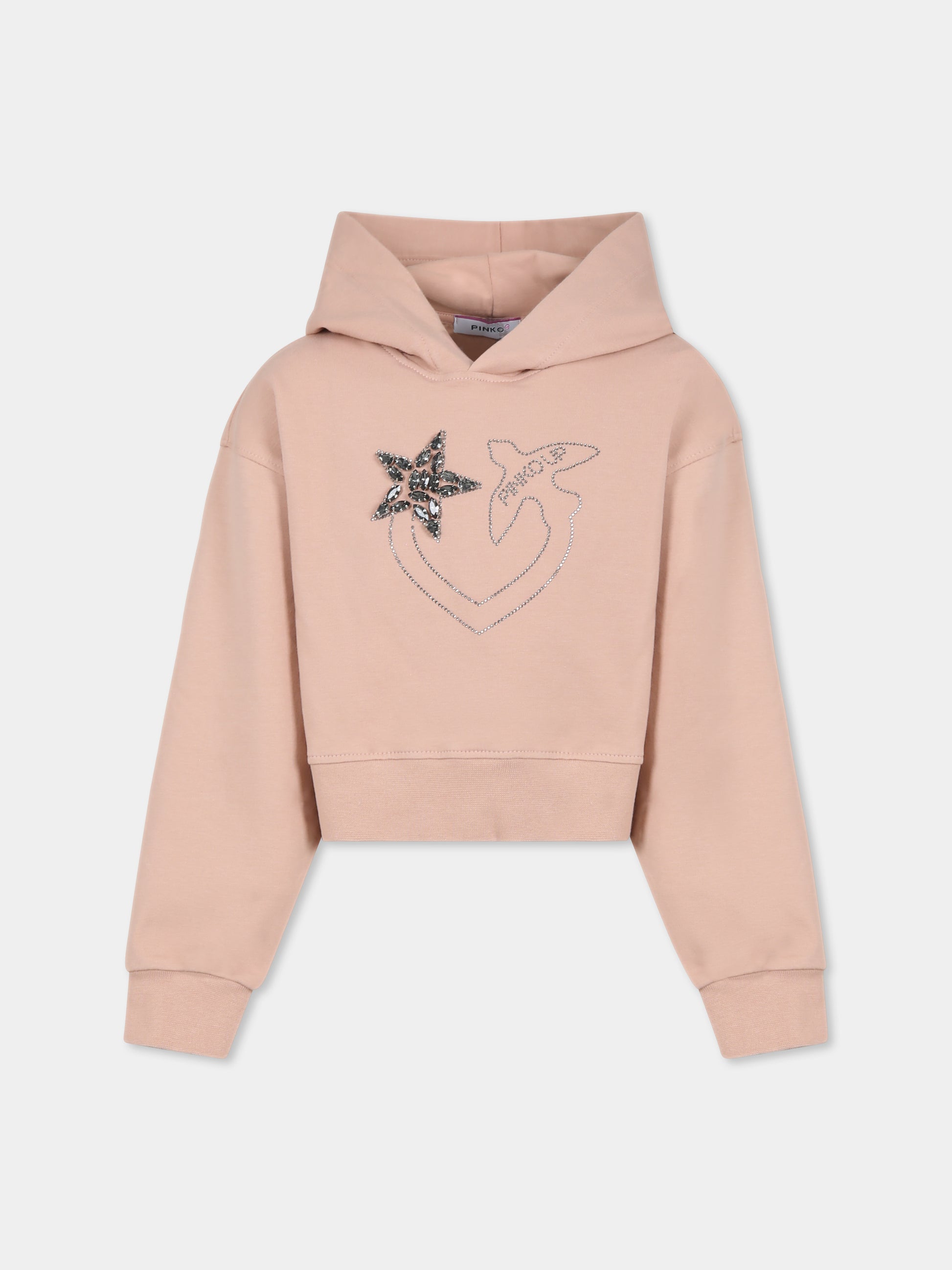 Felpa rosa per bambina con logo e strass,Pinko,F4PIJGHS057 261