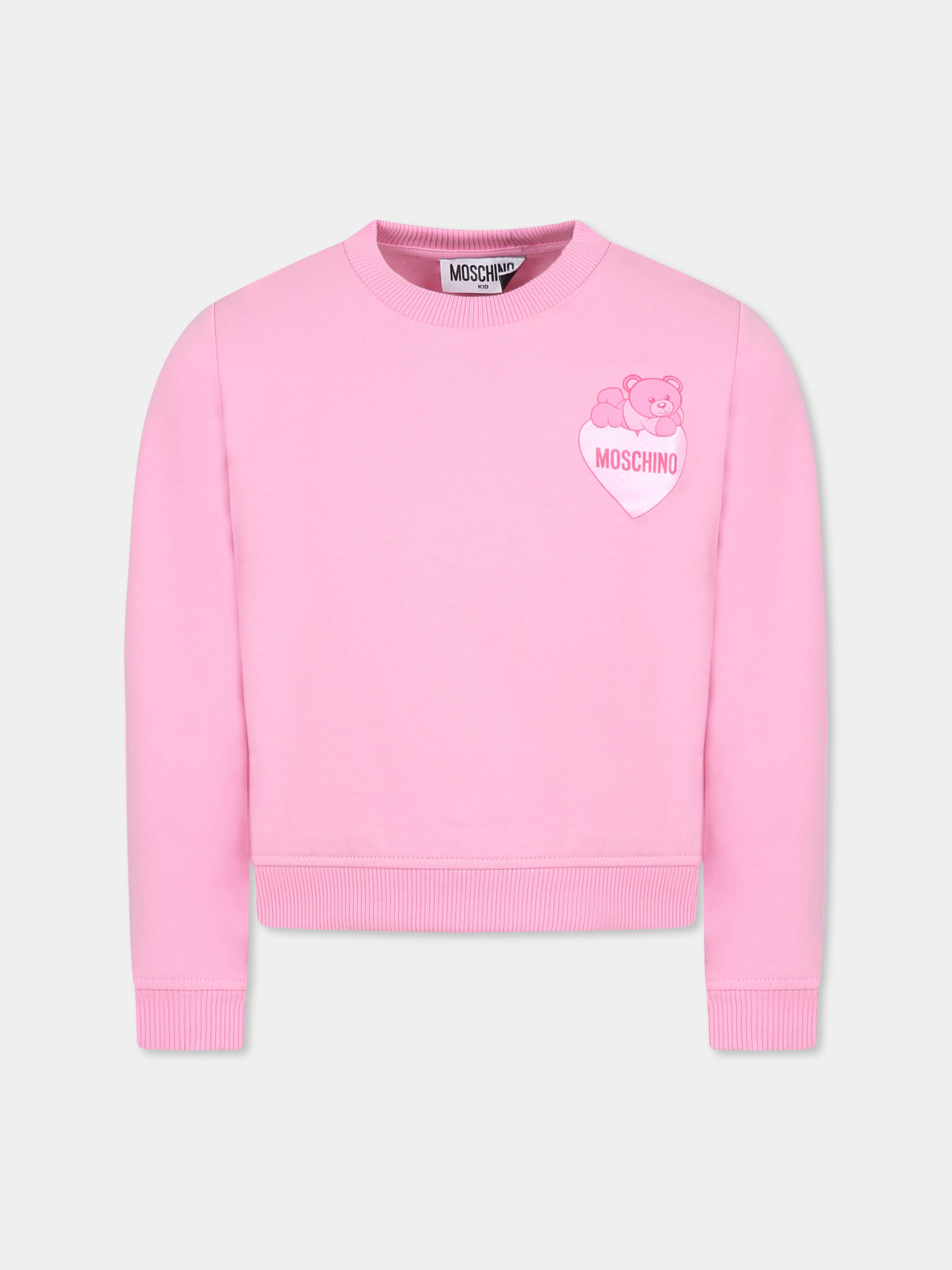 Felpa rosa per bambina con Teddy Bear,Moschino Kids,HHF02M LDA16 50243