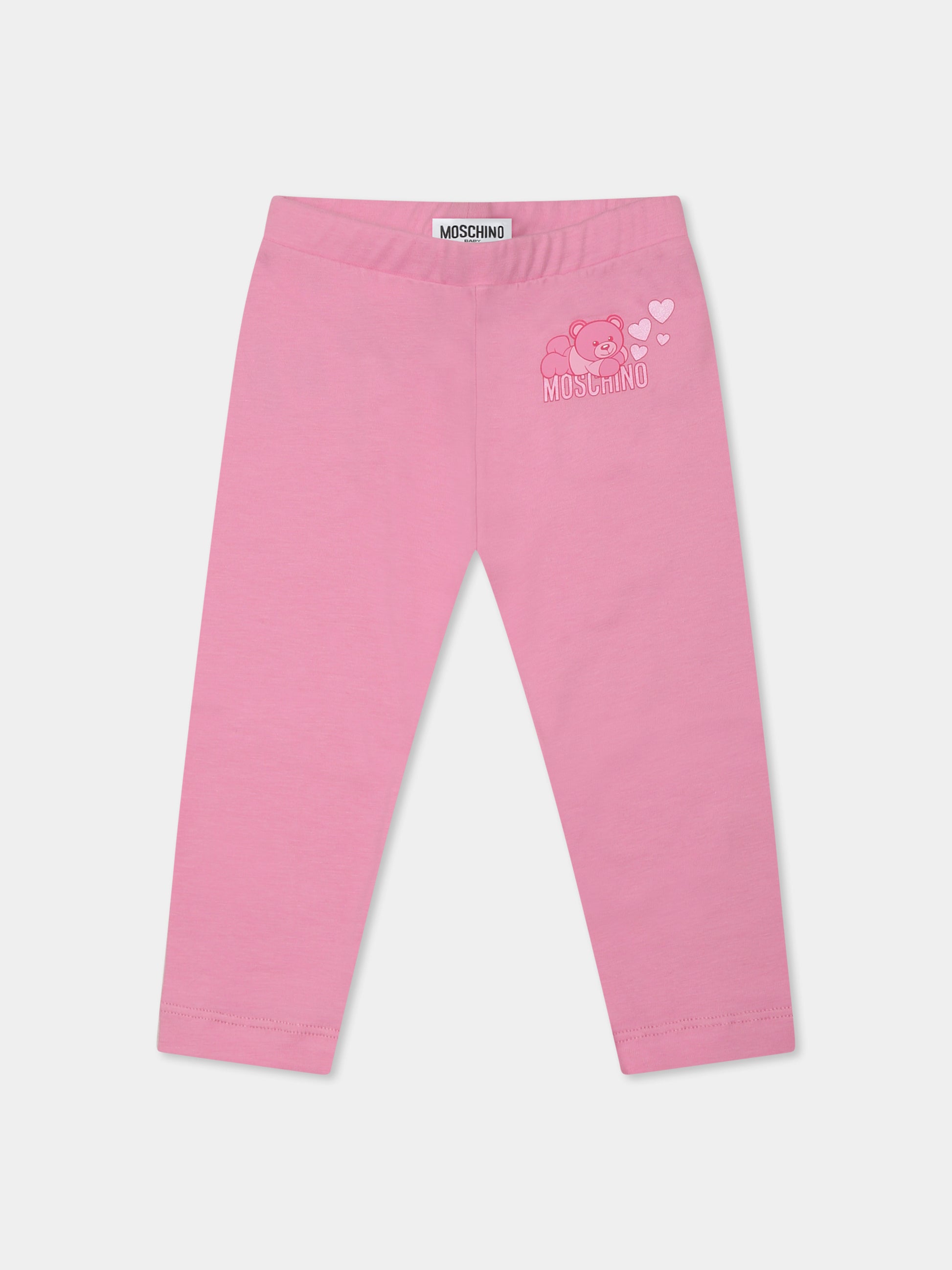 Leggings rosa per neonata con Teddy Bear,Moschino Kids,MCP032 LBA11 50243