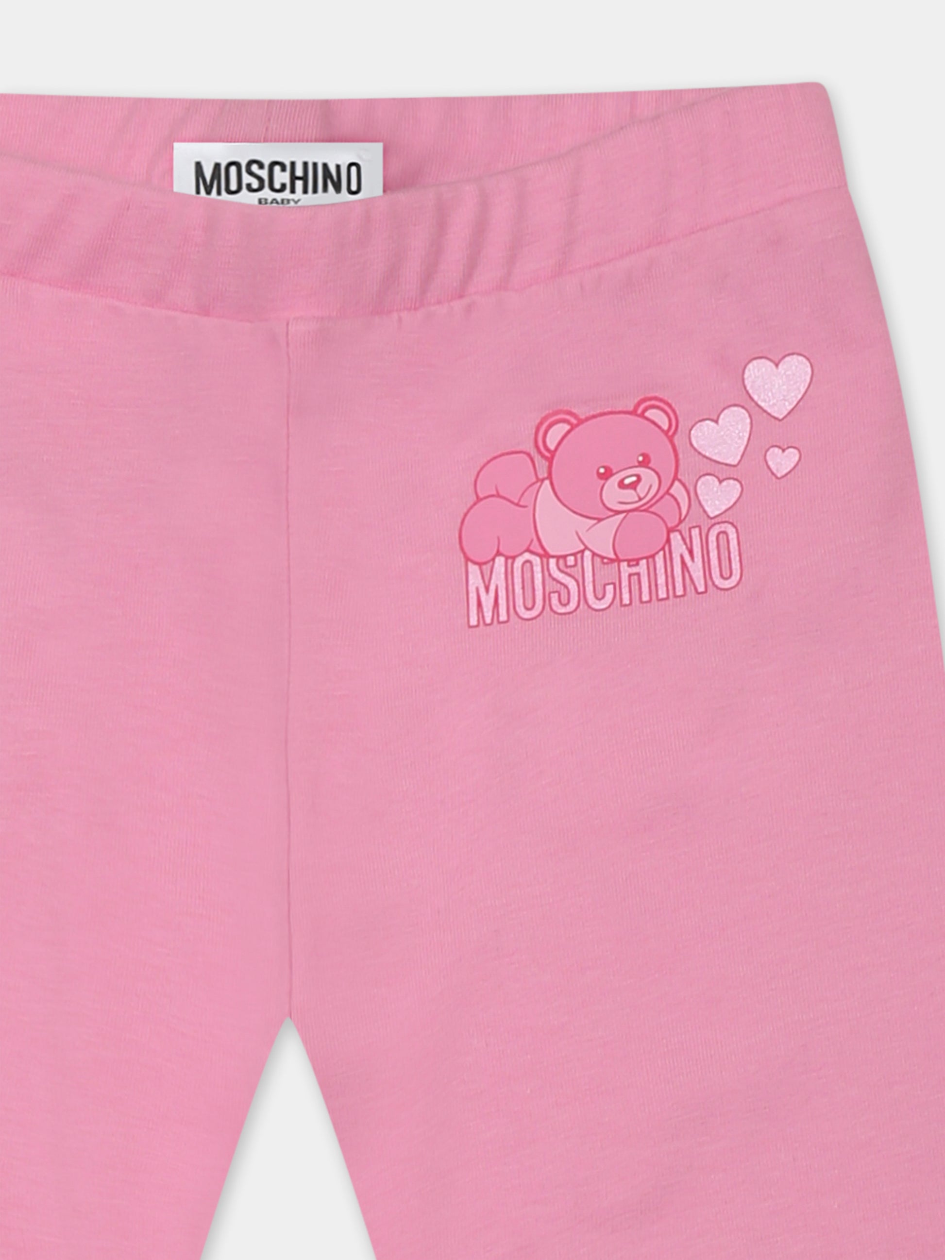 Leggings rosa per neonata con Teddy Bear,Moschino Kids,MCP032 LBA11 50243