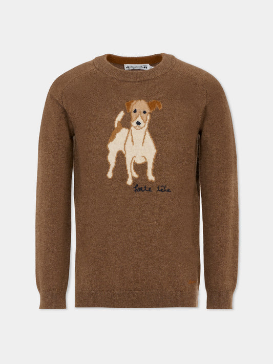 Maglione marrone per bambino con cane e logo,Bonpoint,W05BJUK00010 167