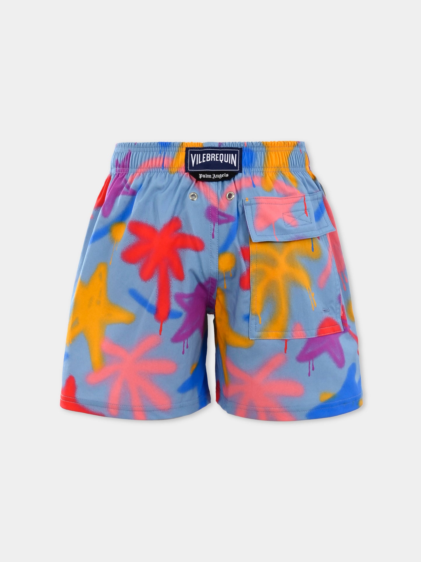 Boxer mare celeste per bambino con palma e stella,Palm Angels,PBFD001F25FAB0014084