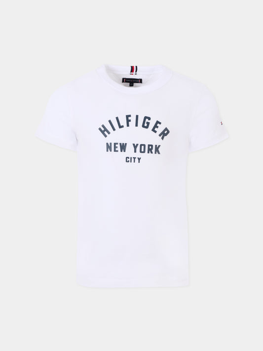 T-shirt bianca per bambino con logo blu,Tommy Hilfiger Junior,25CTHKB0KB09800 YBR