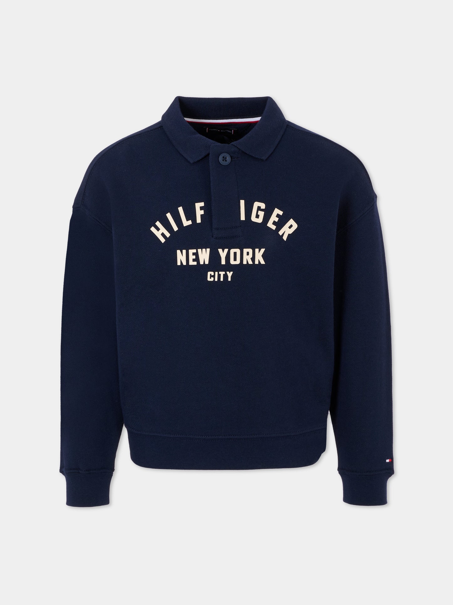 Felpa blu per bambino con logo avorio,Tommy Hilfiger Junior,25CTHKB0KB09805 C1G