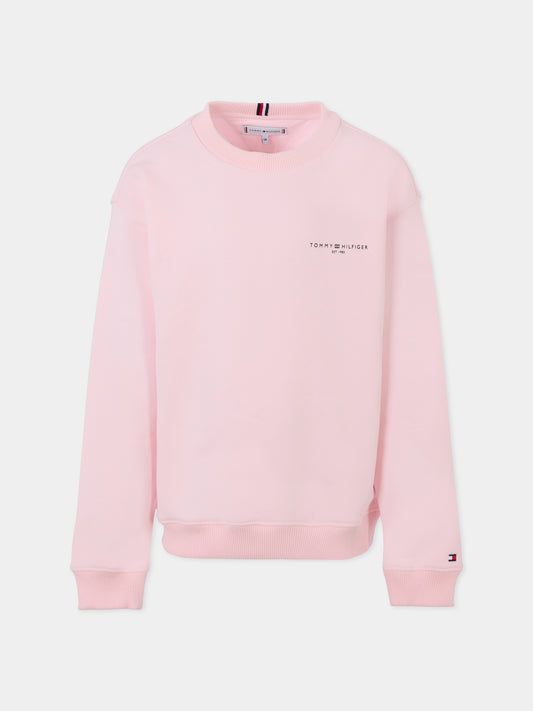 Felpa rosa per bambina con logo nero,Tommy Hilfiger Junior,25CTHKS0KS00640 TOG