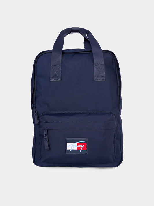 Zaino blu per bambino con patch logato,Tommy Hilfiger Junior,25CTAAU0AU02017 DW6