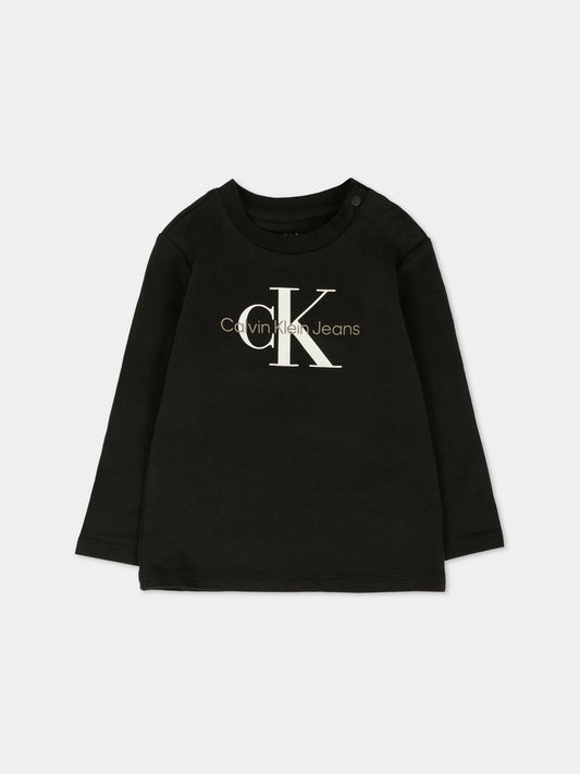 T-shirt nera per neonati con logo,Calvin Klein Kids,25CCKIN0IN00005 BEH