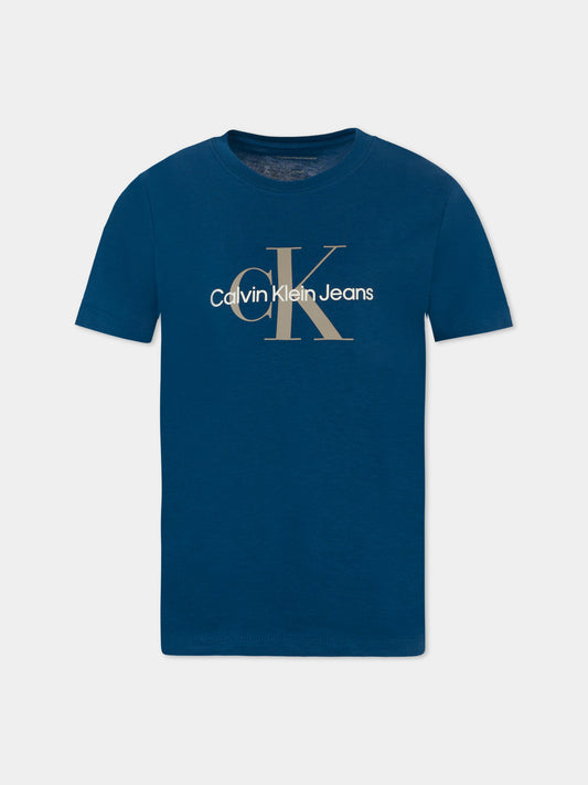 T-shirt blu per bambino con logo,Calvin Klein Kids,25CCKIU0IU00676 C3I