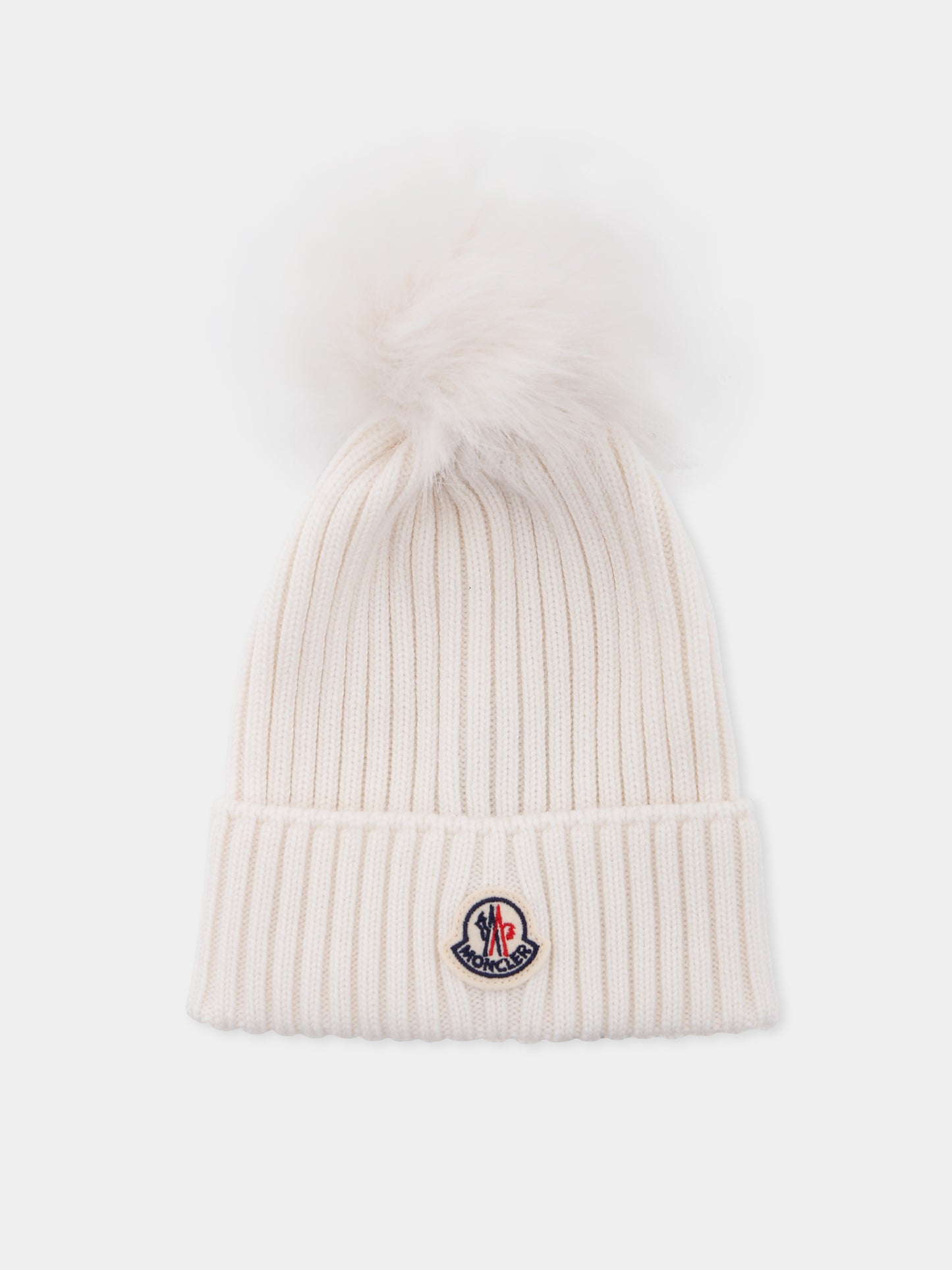 Berretto bianco per bambini con pompon,Moncler Kids,K2954 - 3B00011 - M1131 030