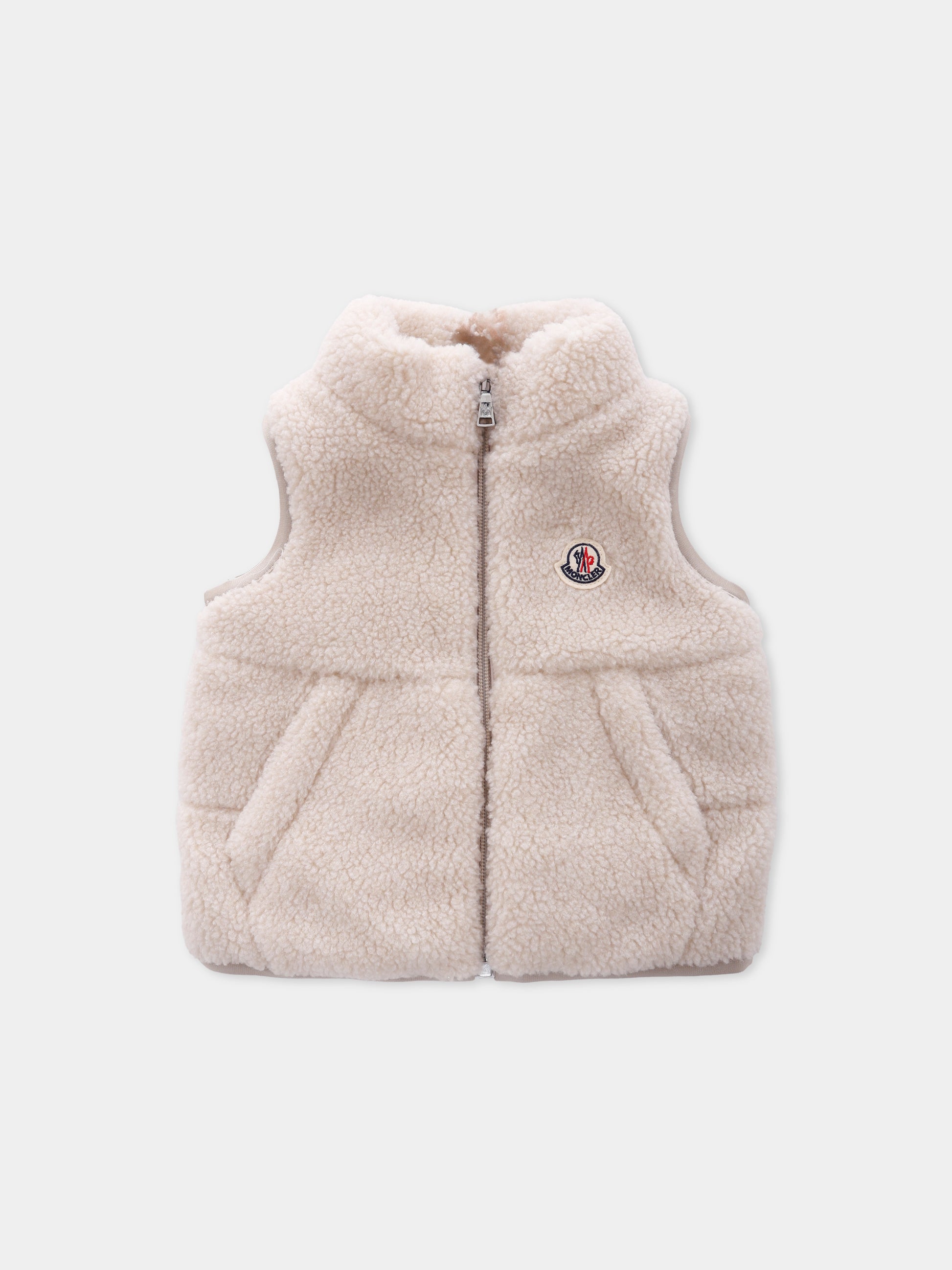 Gilet Ernest beige per neonati con logo,Moncler Kids,K2951 - 1A00009 - 809J0 23P