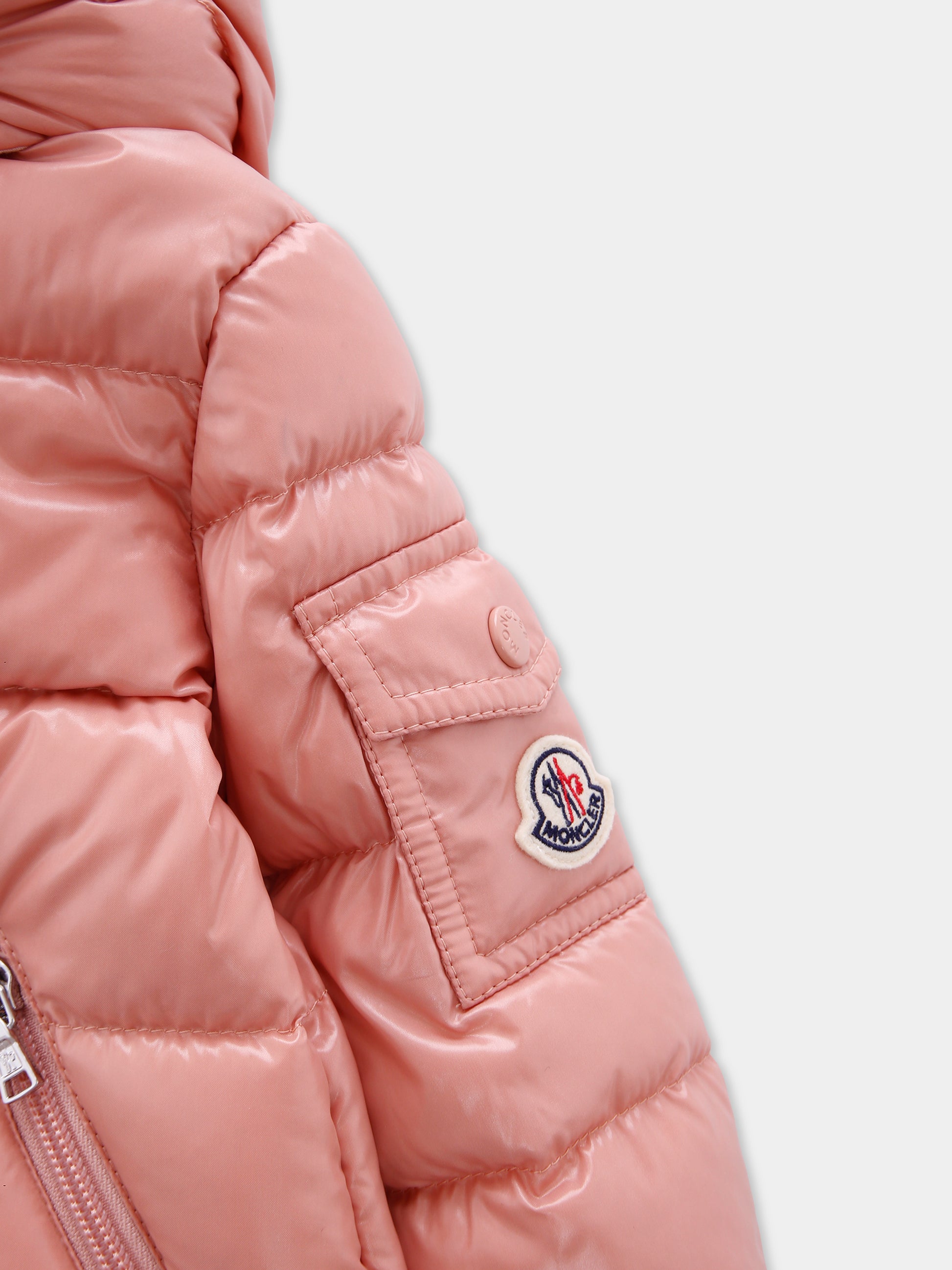 Piumino Bady rosa per neonata con logo,Moncler Kids,K2951 - 1A00013 - 597Z8 51E