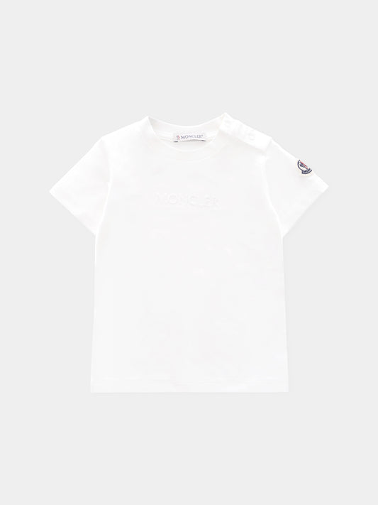 T-shirt bianca per neonati con logo ricamato,Moncler Kids,K2951 - 8C00005 - 89AUM 034