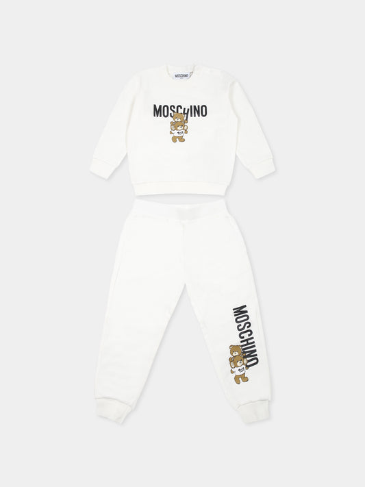 Completo bianco per neonati con due Teddy Bears,Moschino Kids,M6K02P LCA14 10063