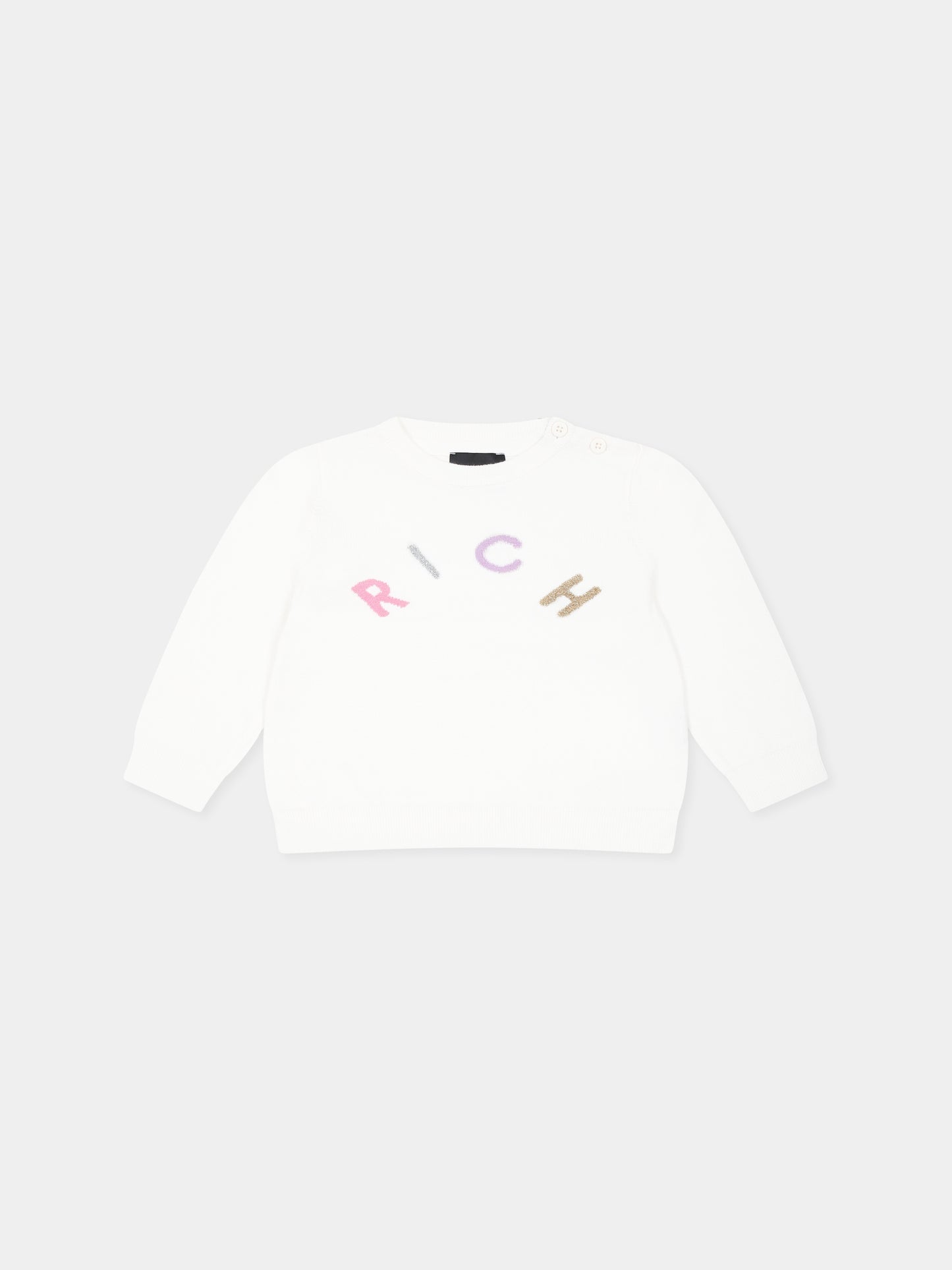 Maglione bianco per neonata con logo,Richmond,RIA24057MA OFF-WHITE