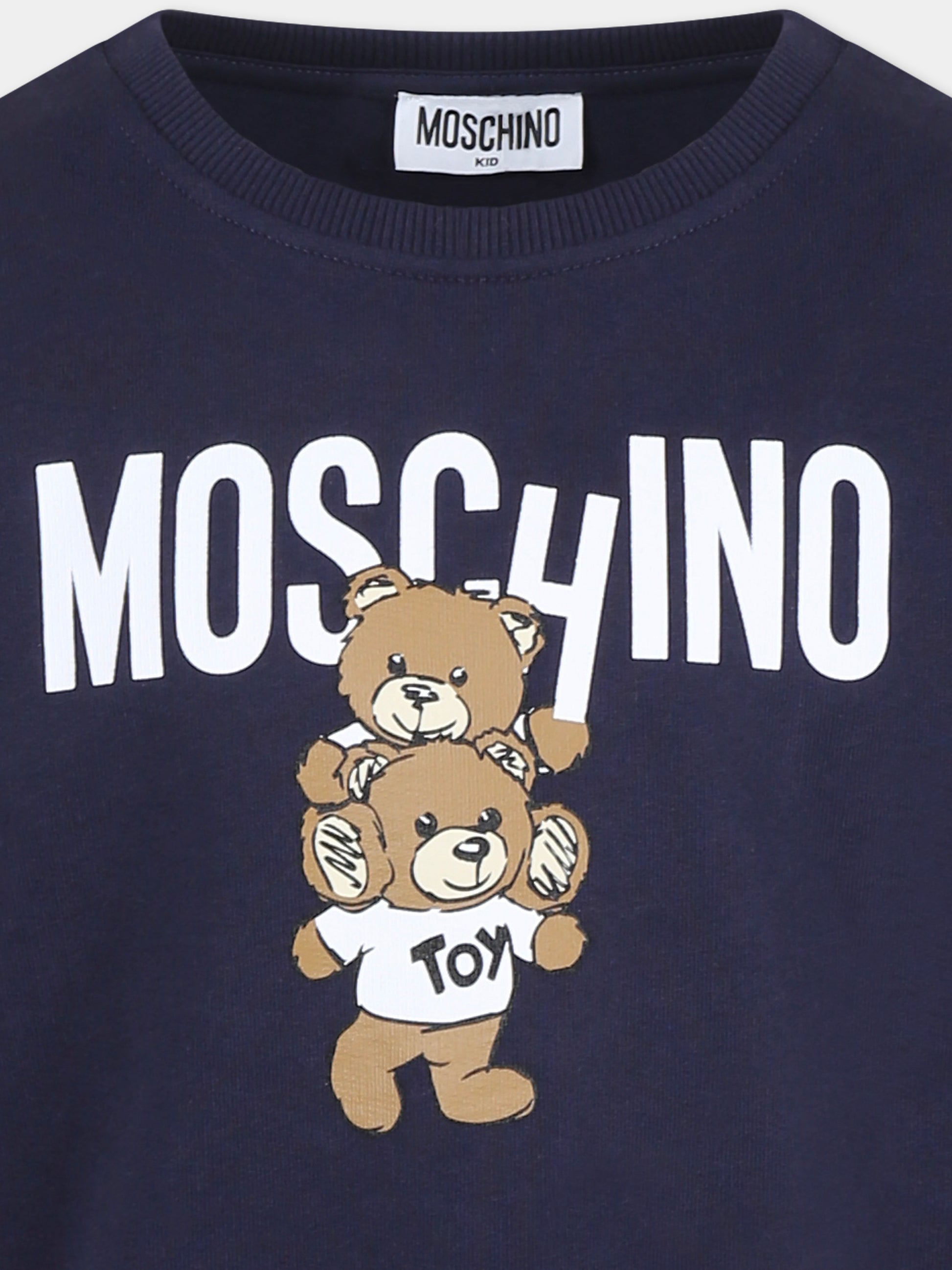 Vestito blu per bambina con due Teddy Bears,Moschino Kids,HDV0FE LCA14 40016