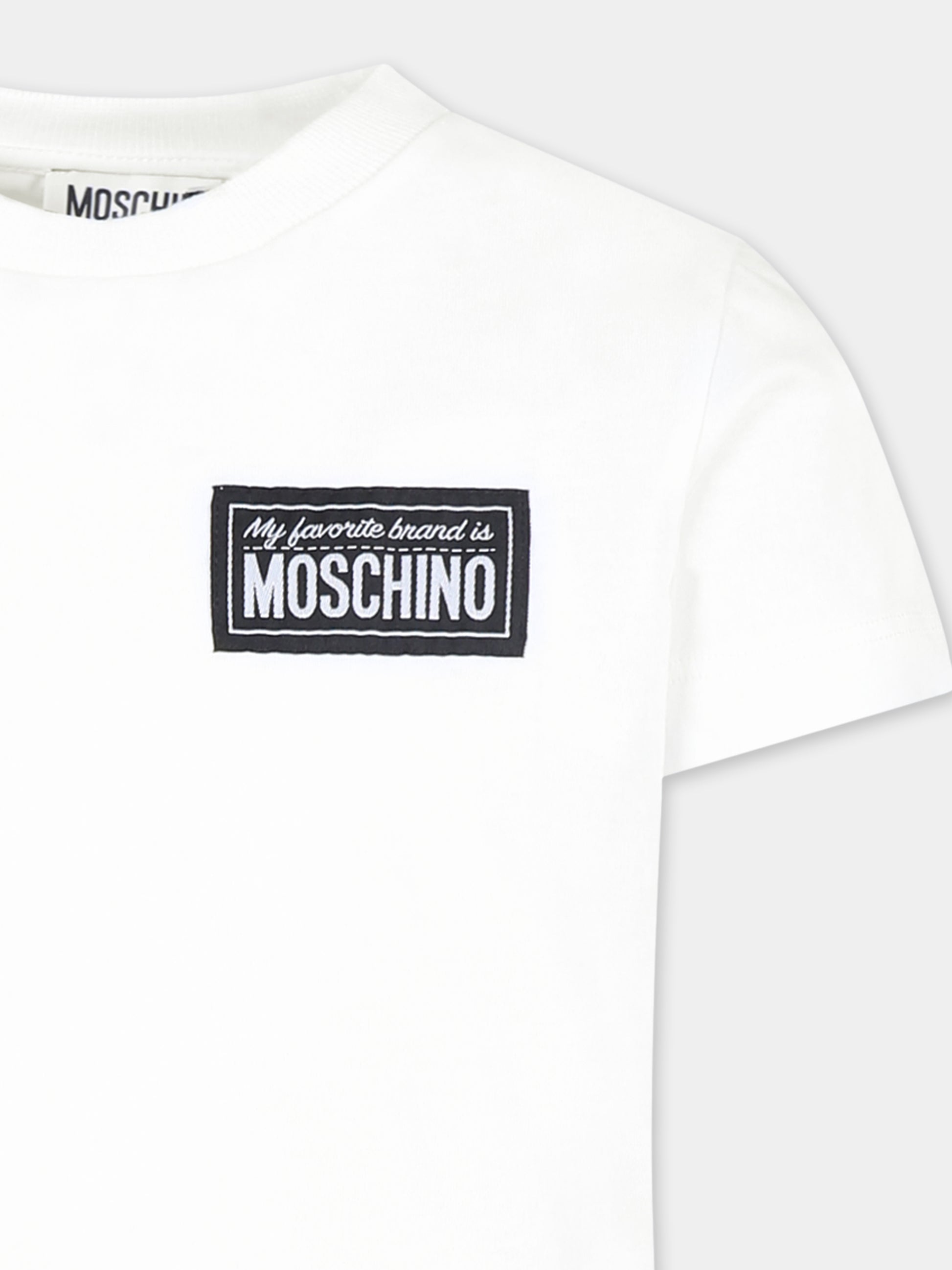 T-shirt bianca per bambini con logo,Moschino Kids,HRM04K LAA24 10101