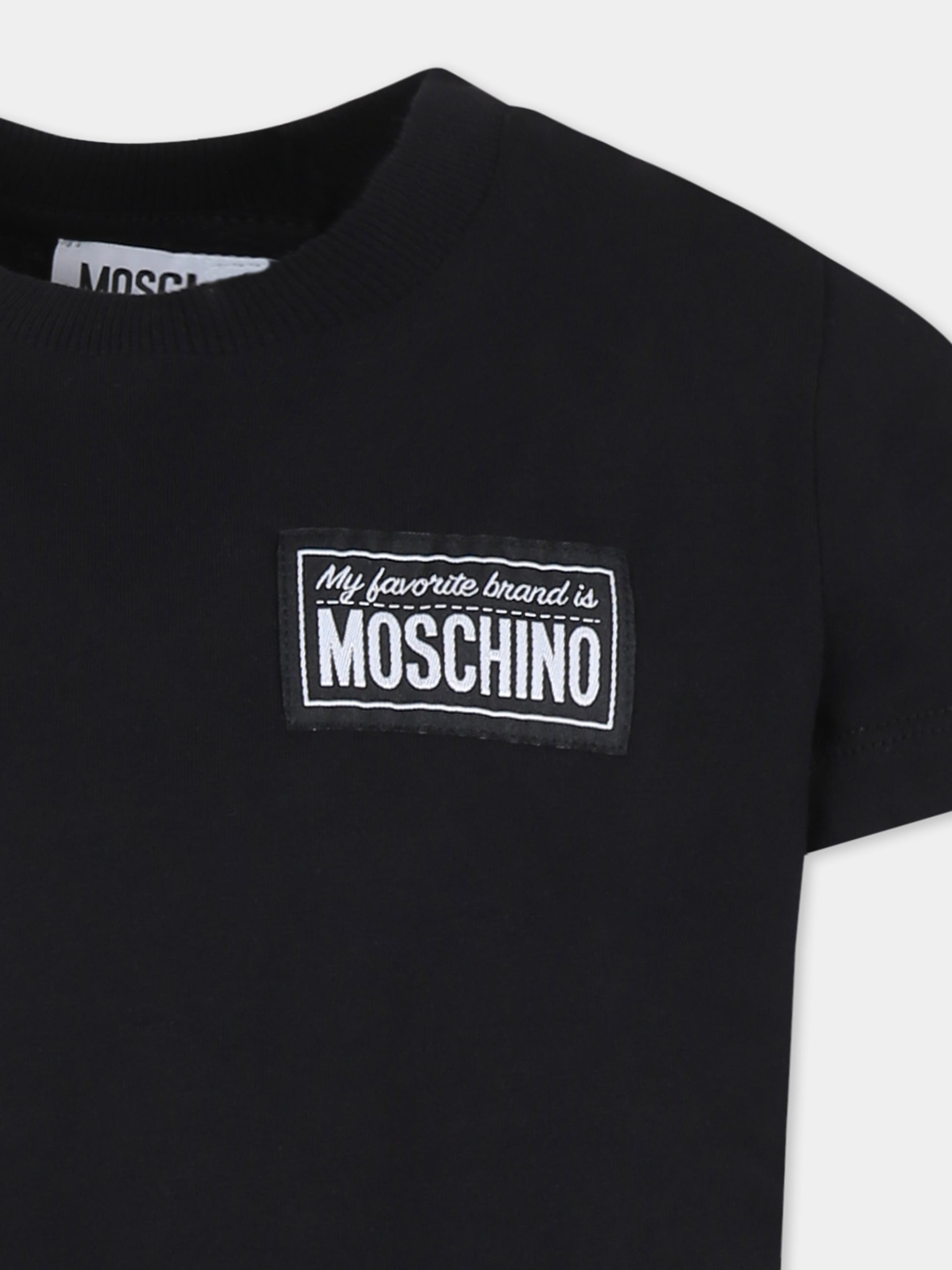 T-shirt nera per bambini con logo,Moschino Kids,HRM04K LAA24 60100