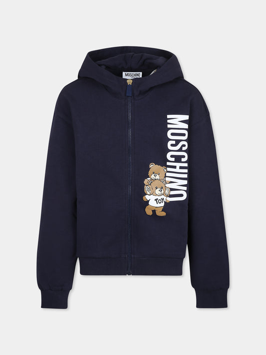 Felpa blu per bambini con Teddy Bears,Moschino Kids,HUF08R LCA14 40016