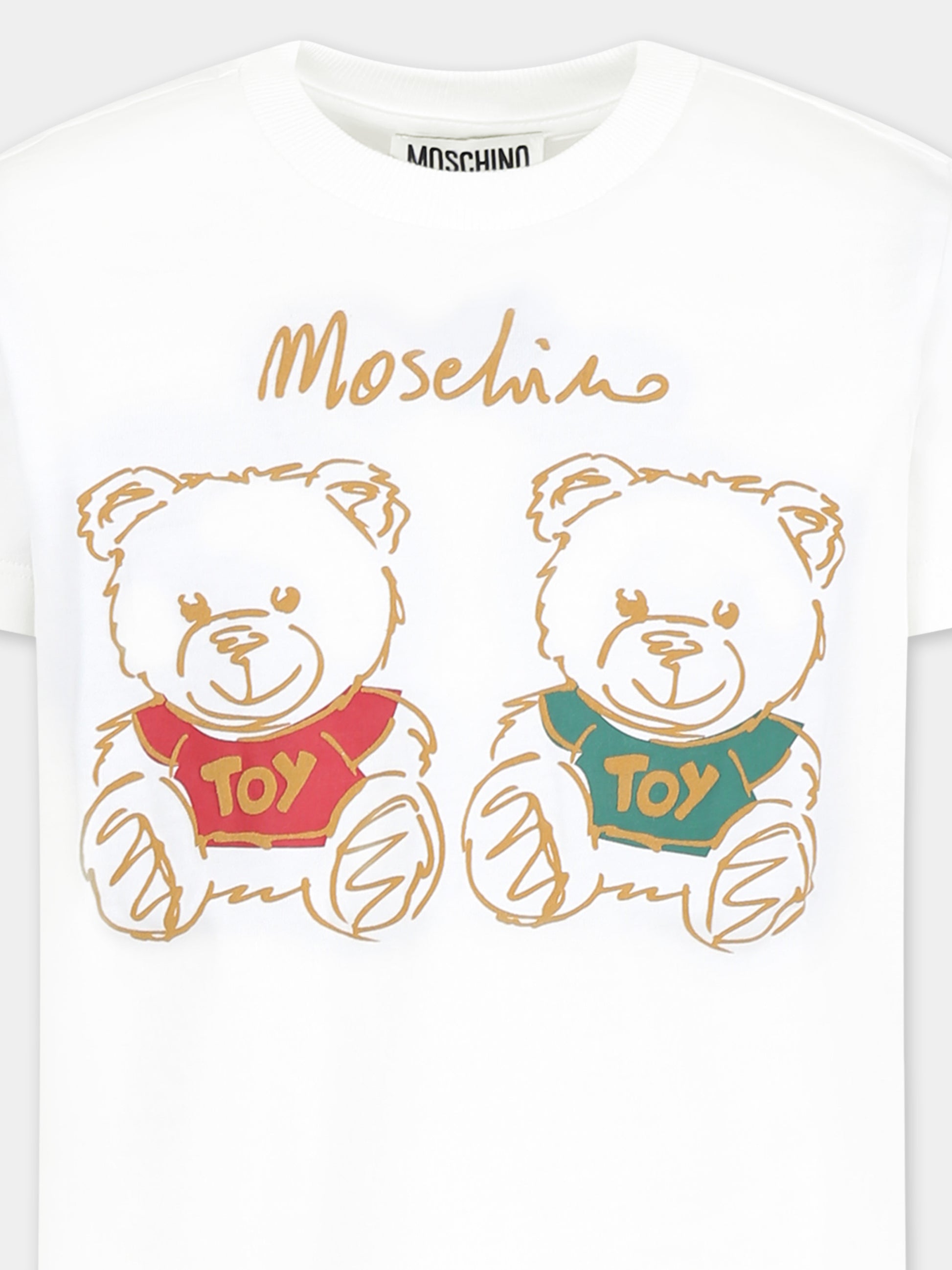 T-shirt bianca per bambini con Teddy Bears,Moschino Kids,HWM04K LAA01 10063