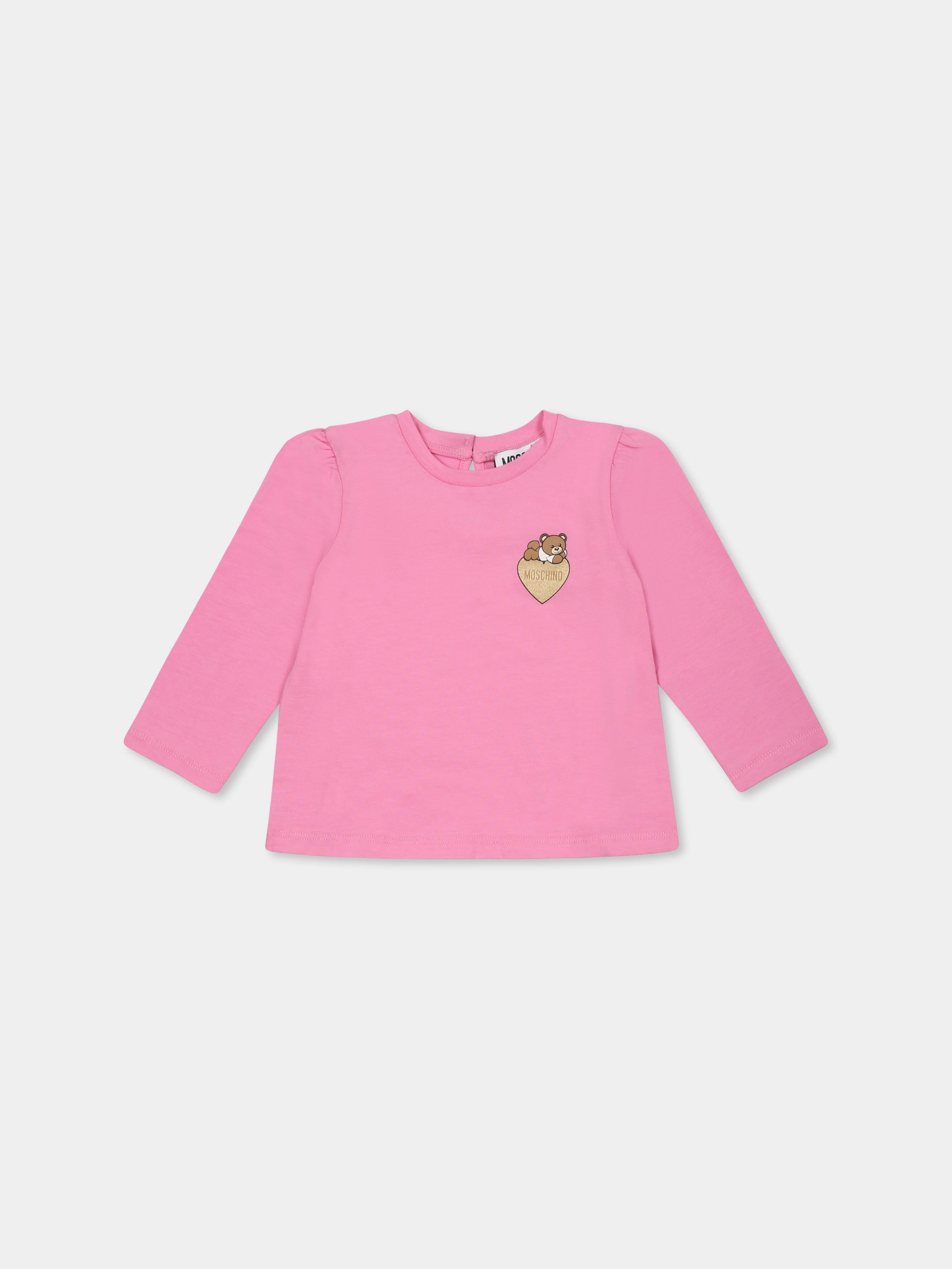 T-shirt rosa per neonata con Teddy Bear,Moschino Kids,MDO00P LBA10 50243