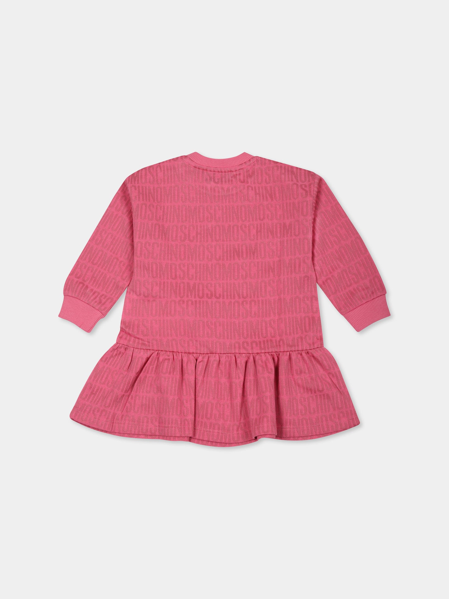 Vestito fucsia per neonata con logo all over,Moschino Kids,MDV0BD M0J03 86197