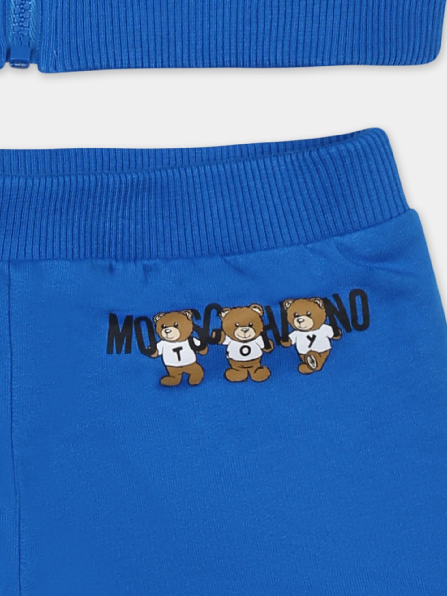 Completo azzurro per neonati con tre Teddy Bears,Moschino Kids,MUK04Y LCA40 40515