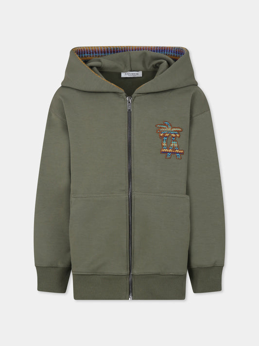 Felpa verde per bambini con logo ricamato,Laneus Kids,F5LKJUZH071 269