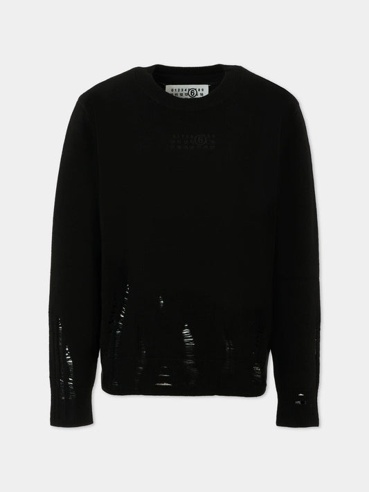 Maglione nero per bambini con logo,Mm6 Maison Margiela,M60877-MM06R-M6900