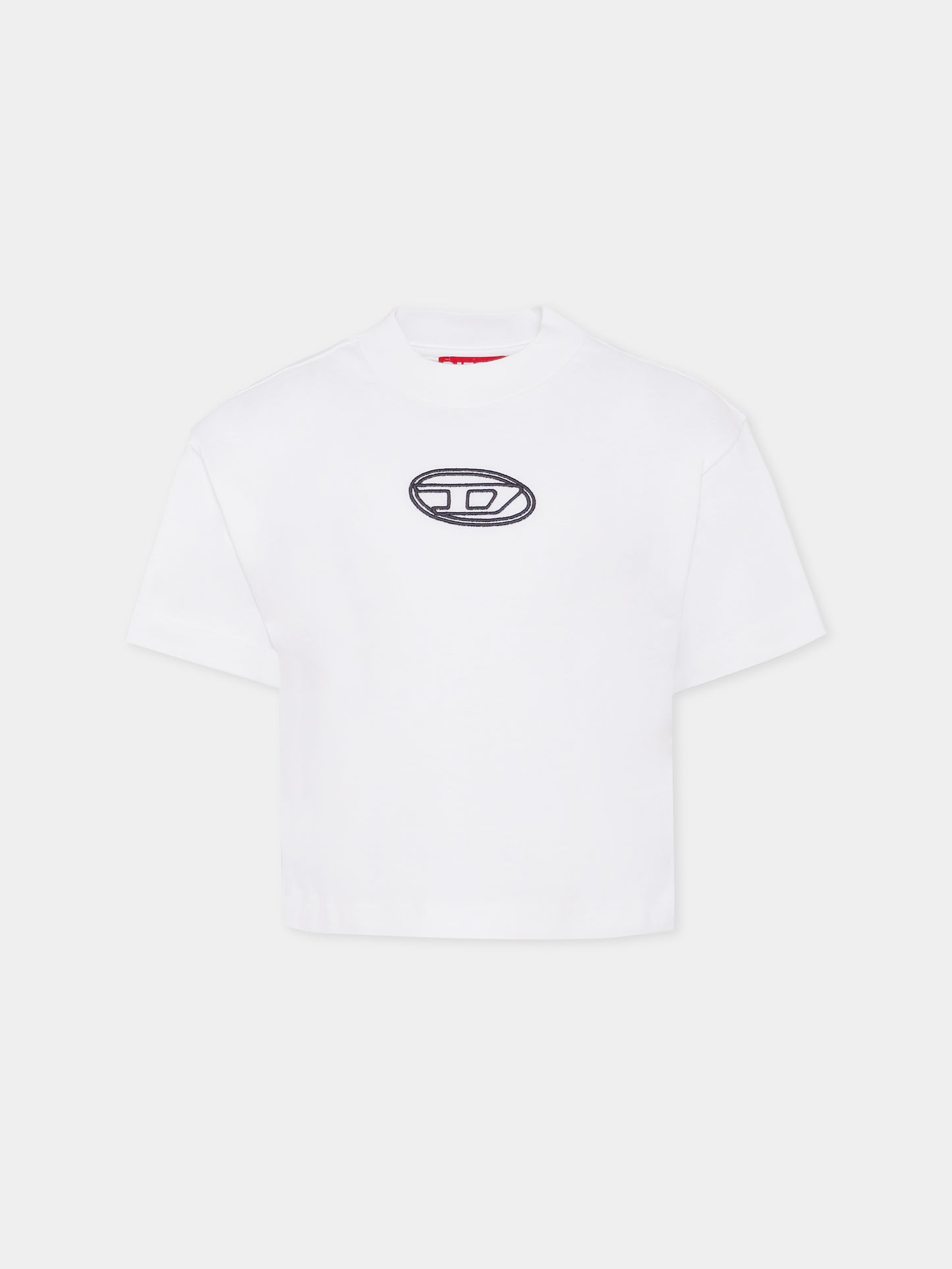 T-shirt crop bianca per bambina con logo ricamato,Diesel,J02428-00YI9-K100