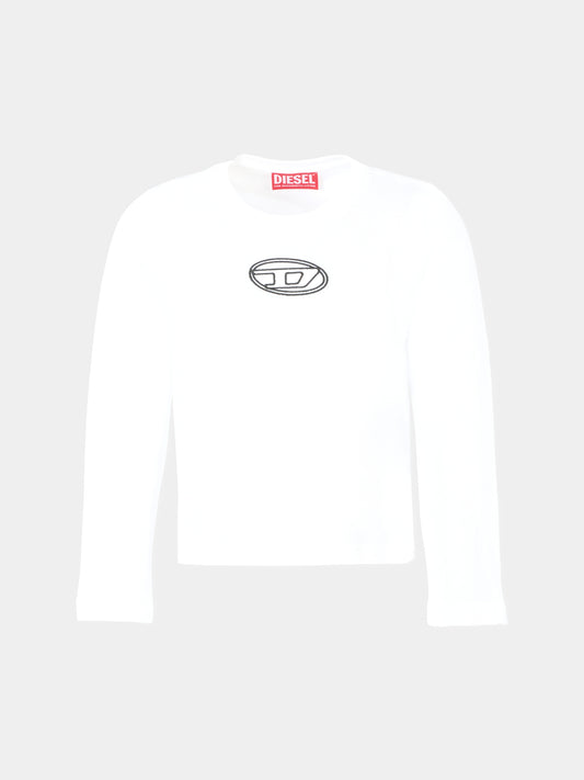 T-shirt bianca per bambina con logo nero,Diesel,J02431-00YI9-K100