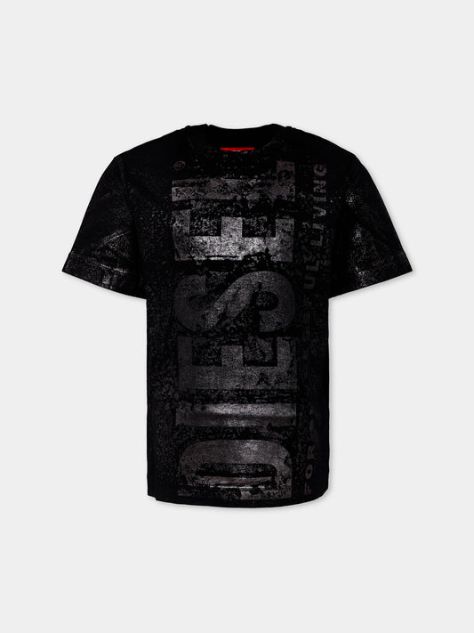 T-shirt nera per bambino con logo,Diesel,J02479-KYAZW-K900