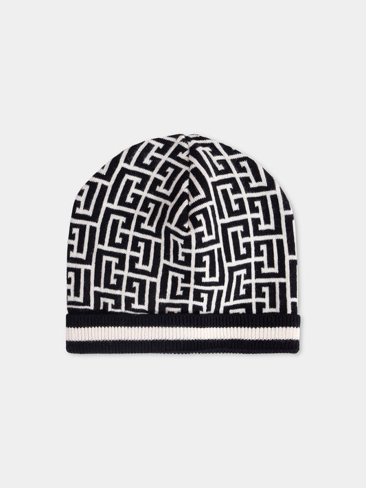 Berretto nero per neonati con iconico labirinto,Balmain Kids,BX0507-Z2312 104NE