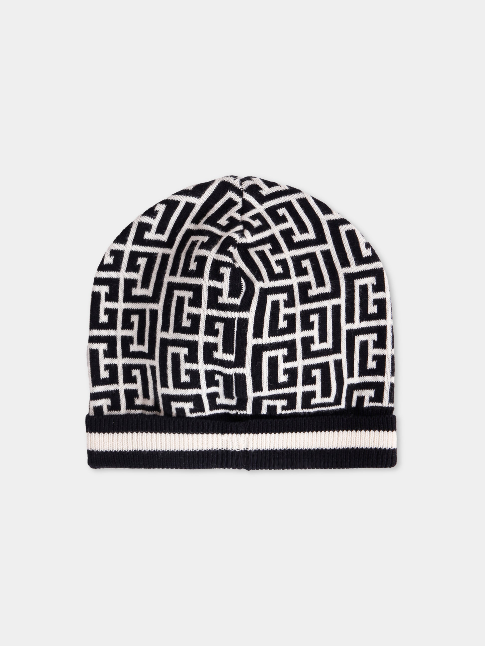 Berretto nero per neonati con iconico labirinto,Balmain Kids,BX0507-Z2312 104NE