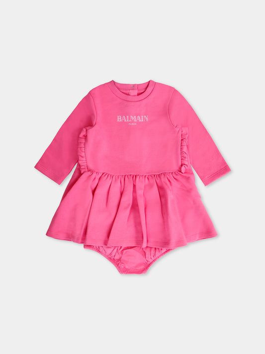 Vestito rosa per neonata con logo,Balmain Kids,BX1080-Z3183 51PRS