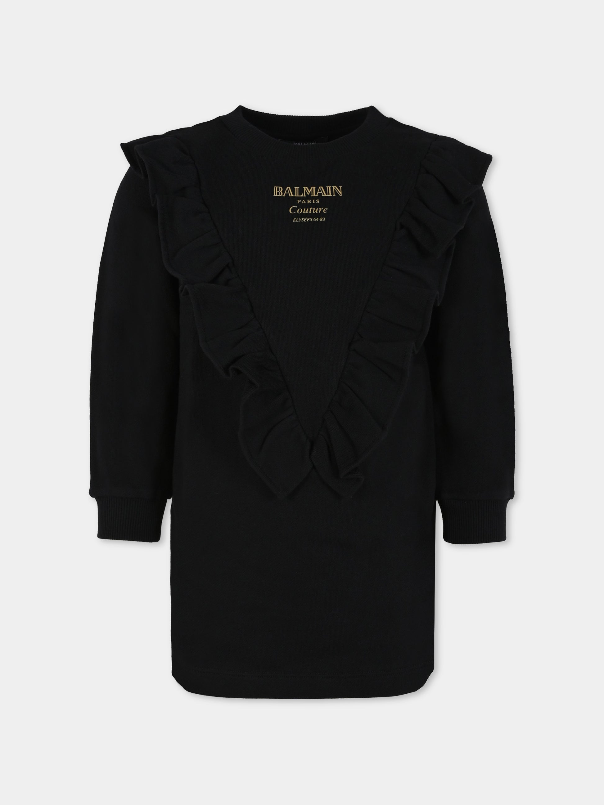 Vestito nero per bambina con logo,Balmain Kids,BX1A80-Z3183 930OR