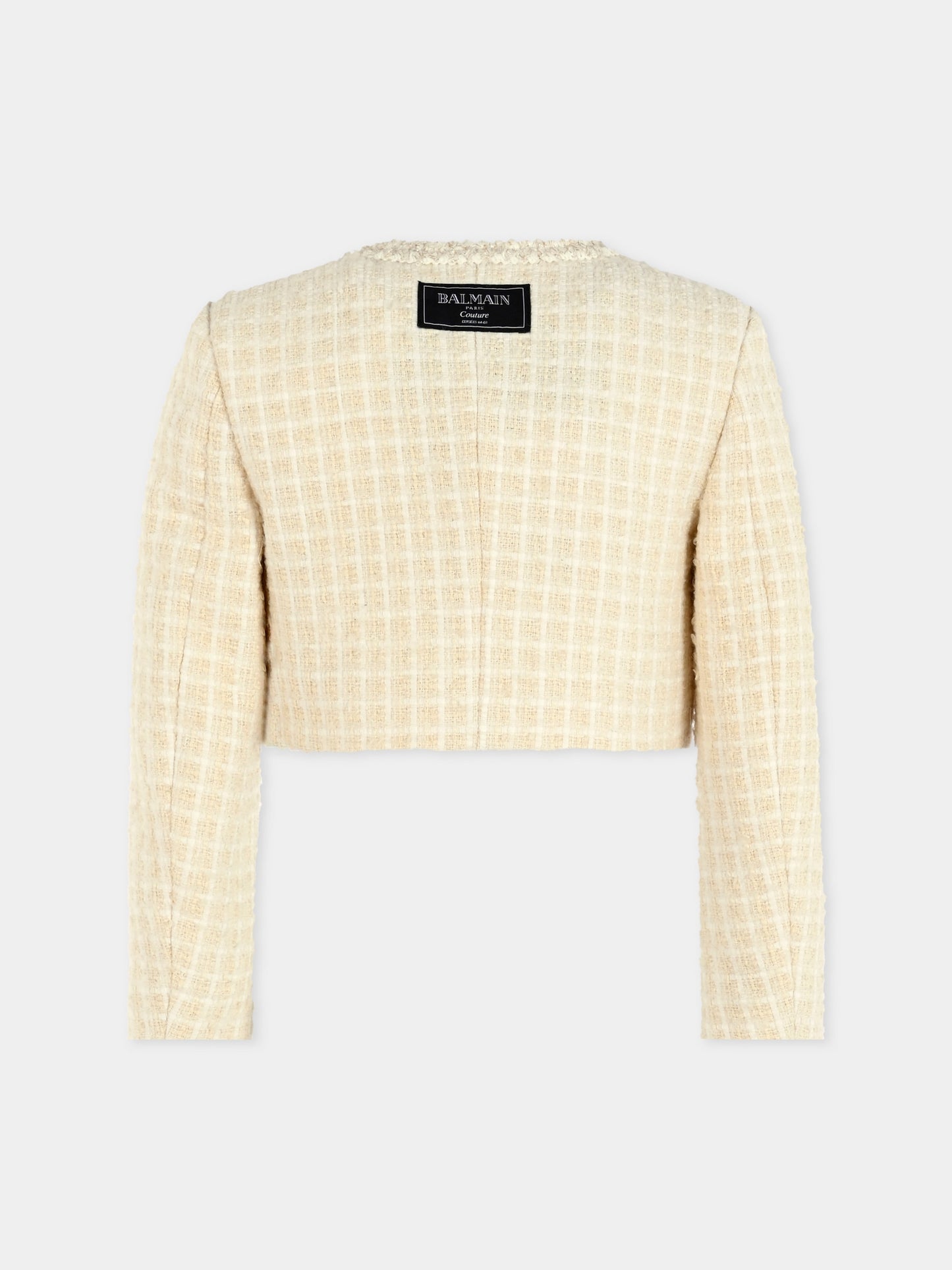 Giacca crop beige per bambina,Balmain Kids,BX2A64-E0228 109AV