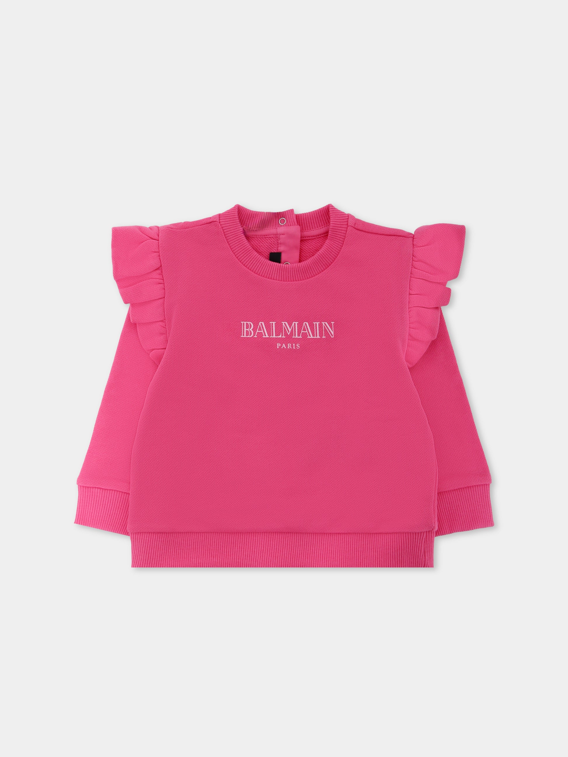 Felpa rosa per neonata con logo,Balmain Kids,BX4010-Z3183 51PRS