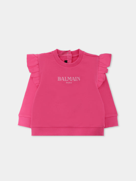 Felpa rosa per neonata con logo,Balmain Kids,BX4010-Z3183 51PRS
