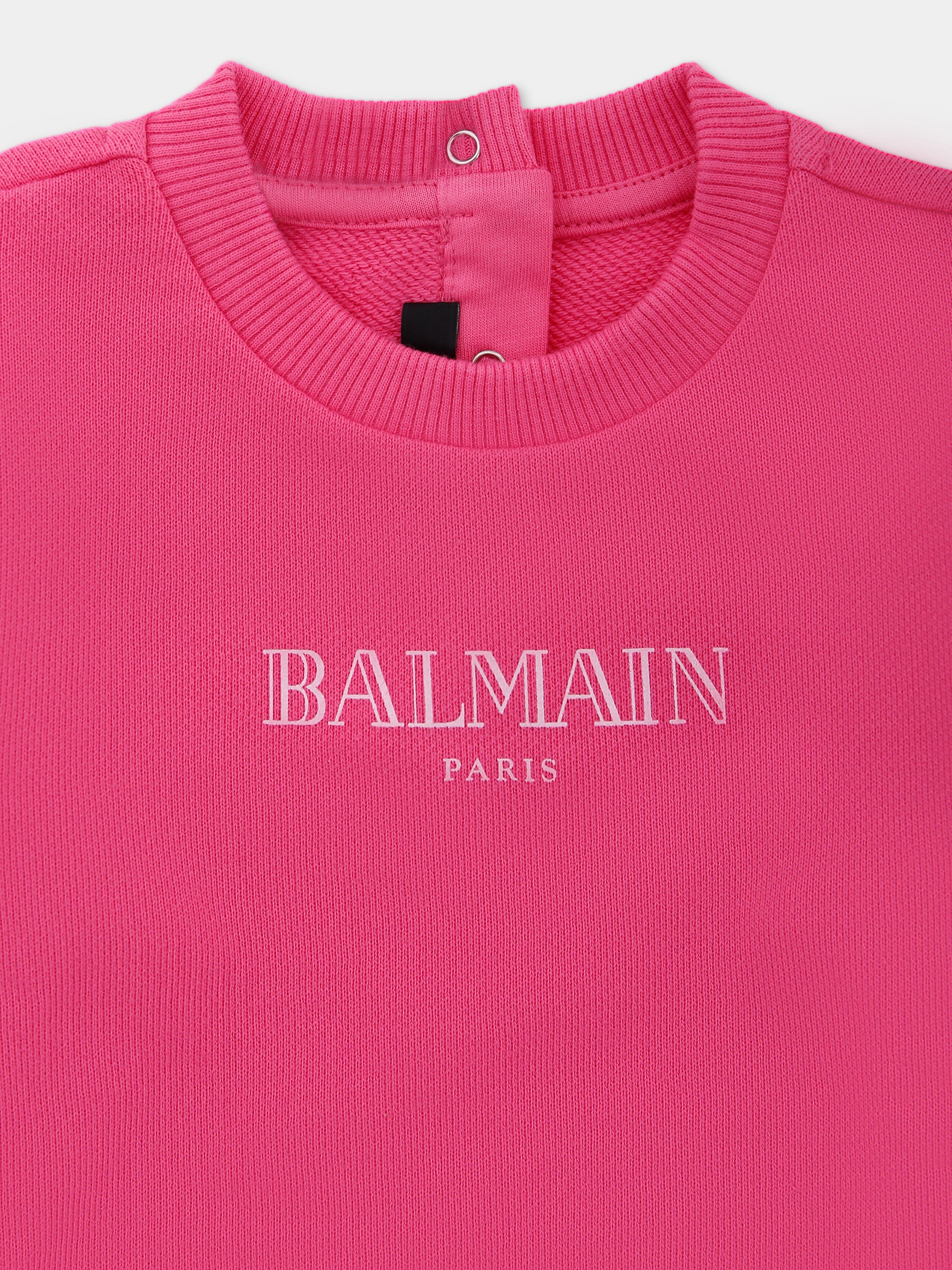 Felpa rosa per neonata con logo,Balmain Kids,BX4010-Z3183 51PRS