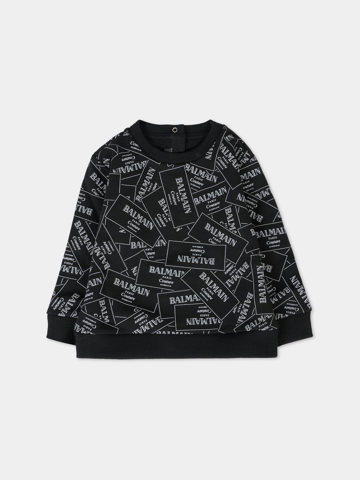 Felpa nera per neonato con logo all over,Balmain Kids,BX4580-Z3331 930BC