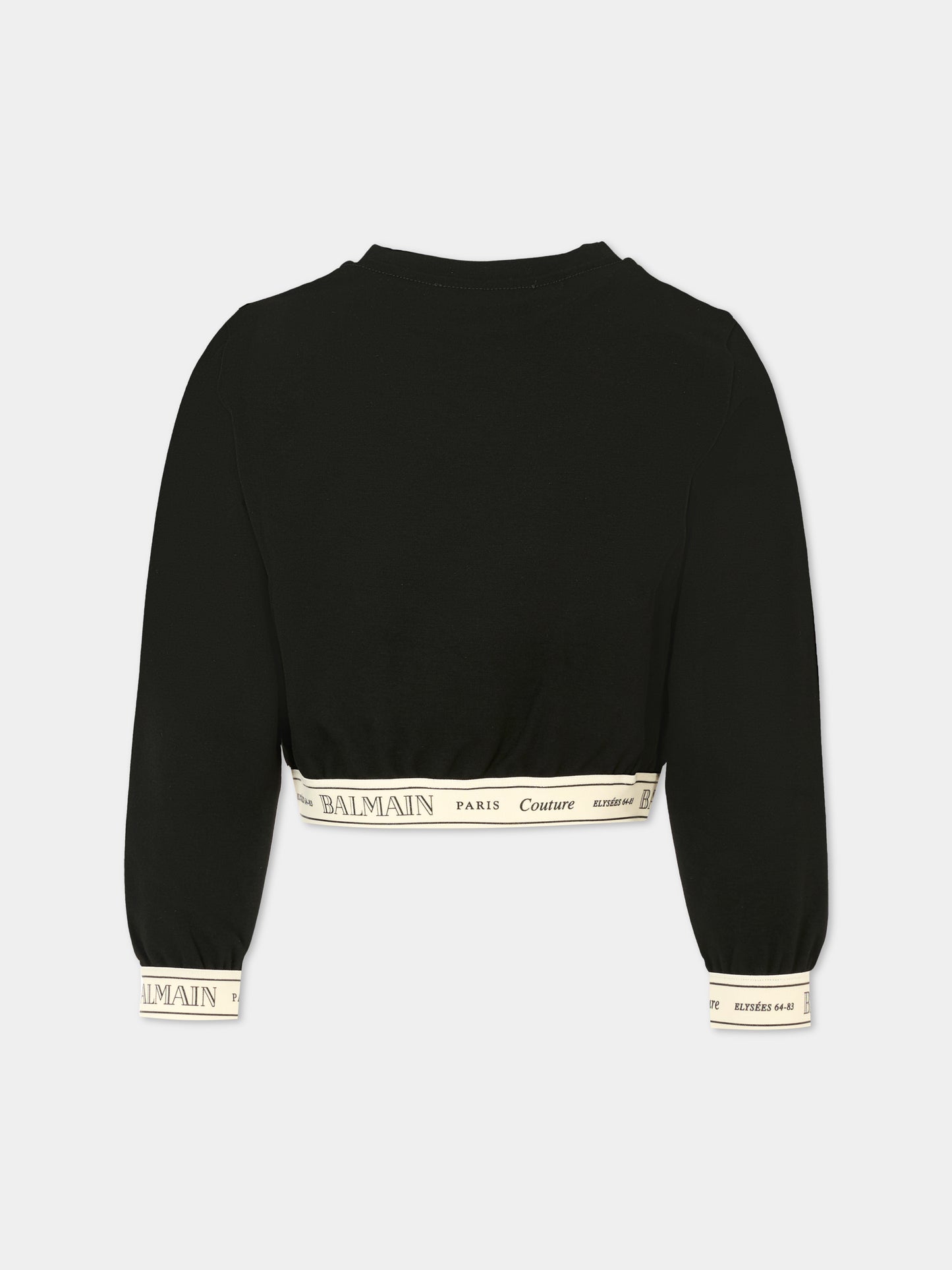 Felpa crop nera per bambina con logo,Balmain Kids,BX4B90-J0371 930AV